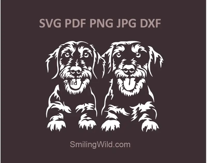 Dachshund SVG PNG DXF Clipart - Doxie Dog Double portrait White Cuttable Art