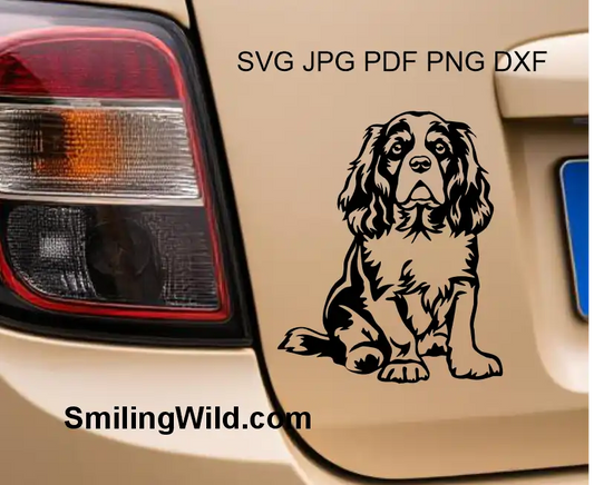 Cavalier King Charles Spaniel SVG, PNG, DXF – Sitting Dog Vector Graphic for Cutting and Engraving