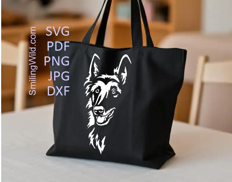 Tervuren White SVG Vector Clipart - Dog Face Portrait for Laser