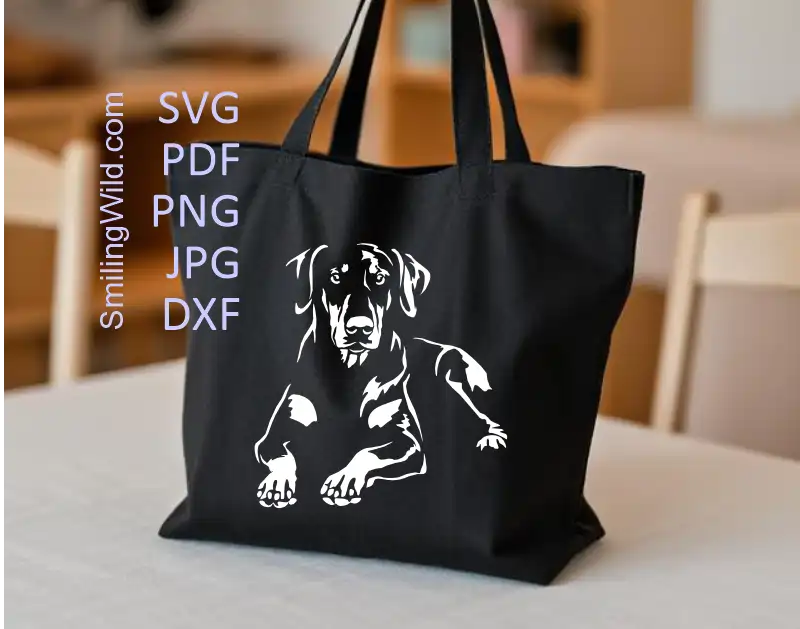 Dobermann Pinscher SVG PNG DXF - Lying Dog White Vector Clipart