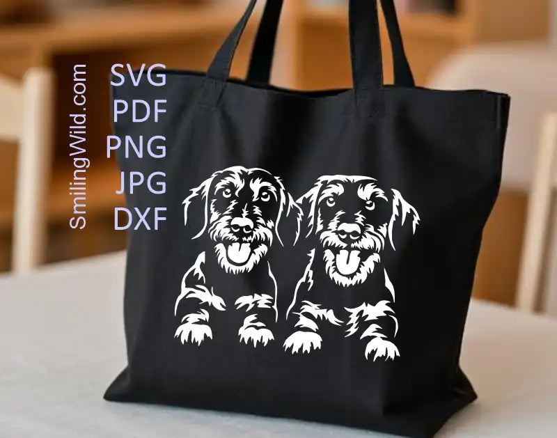 Dachshund SVG PNG DXF Clipart - Doxie Dog Double portrait White Cuttable Art