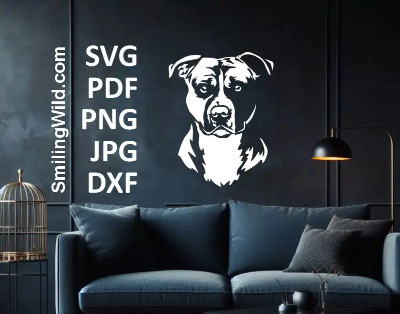 Amstaff dog head DXF and svg file – detailed white portrait for Cricut, xTool, and laser engraving machines