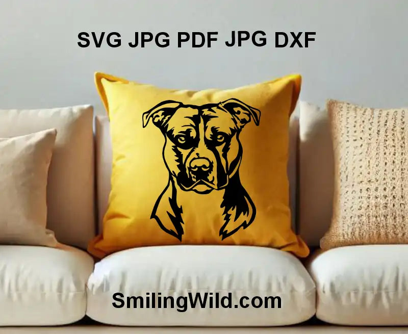 Realistic American Staffordshire Terrier dog head PNG digital design for Cricut and laser projects