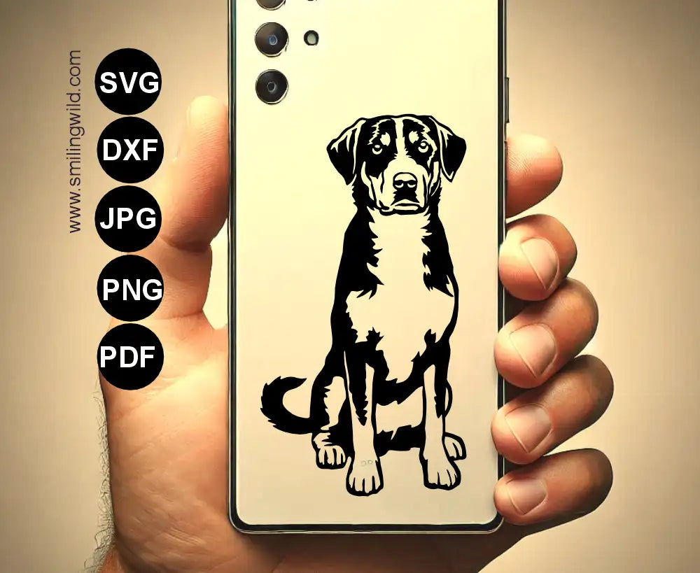 Appenzeller Sennenhund in sitting position SVG and png clipart for vinyl decals, sitckers and phone case cover design applications