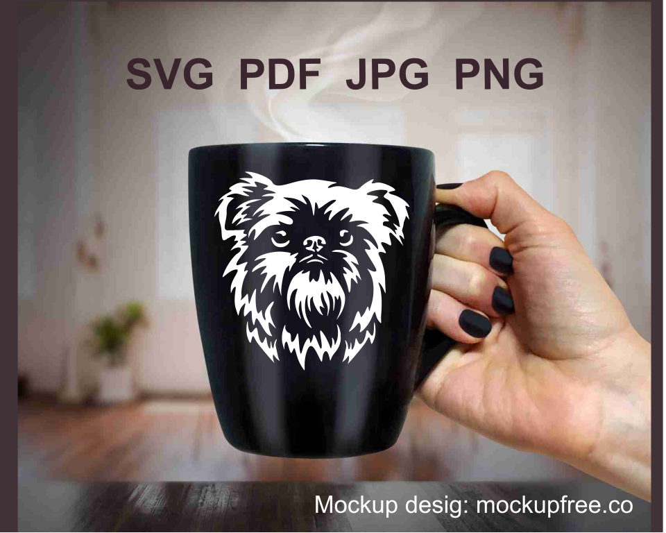 Brussels Griffon vector graphic application printed on a black coffy mug
