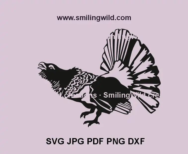 Capercaillie SVG, png and dxf design in profile portrait for laser cut wildlife crafts