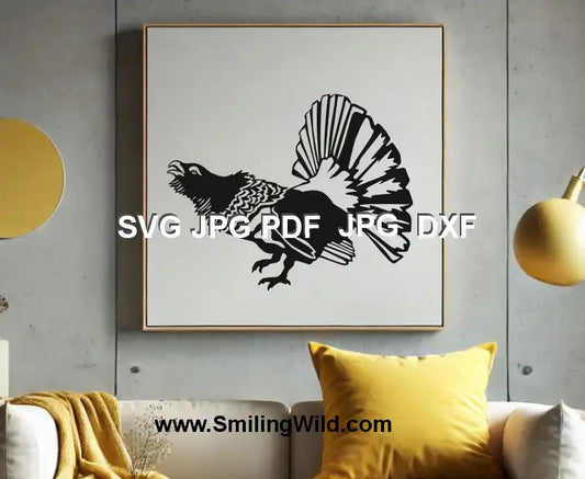 DXF file of Capercaillie full body digital portrait – detailed forest bird vector for engraving