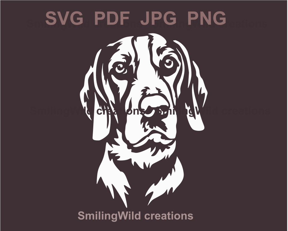 A white vector graphic of a Dunker, a Norwegian hunting dog, designed for crafting on dark surfaces or cutting with light vinyl.