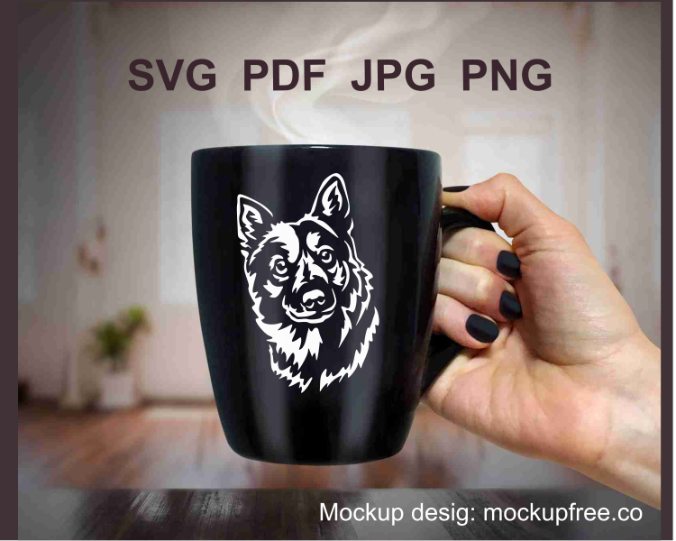 Finnish spitz white art print on a black mug