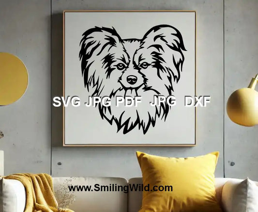 Happy Papillon face vector – Digital file for engraving, laser cutting & crafts