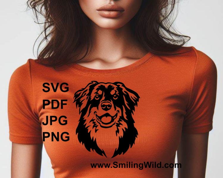 Australian shepherd SVG dog vector graphic clip art, black and tan Aussie
