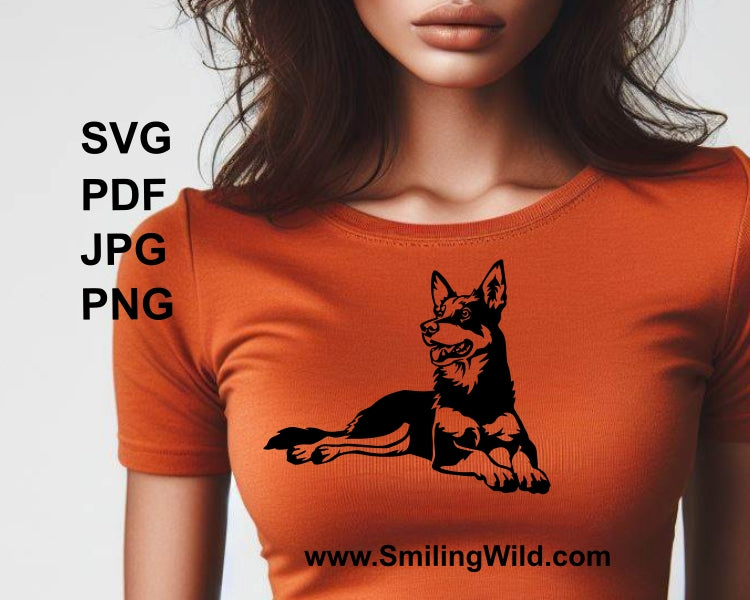 Australian Kelpie SVG Hund ClipArt-Dateien, liegender Hund Vektor Grafik digitales Design