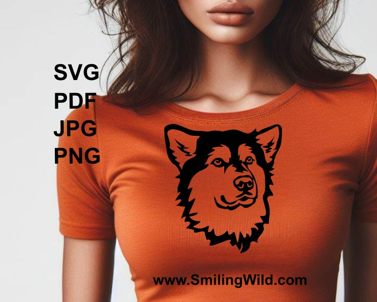 Alaskan malamute face svg clip art, dog vector graphic file