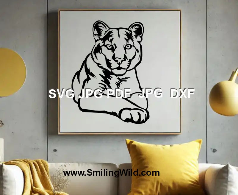 Detailed Puma vector clipart designed for use in laser cutting, engraving, and Cricut DIY projects. Instant download in SVG, PNG, and DXF