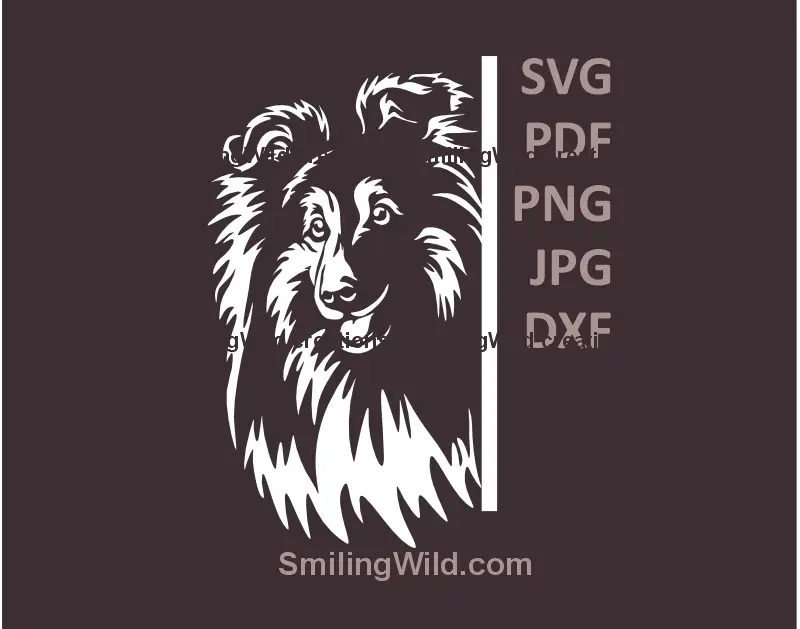 Sheltie corner dog SVG, png and dxf black and white for laser cut projects