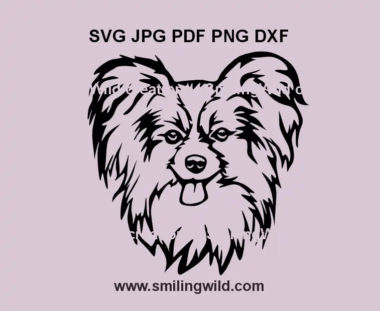 Smiling Papillon SVG PNG DXF – Black dog vector for laser cutting & engraving