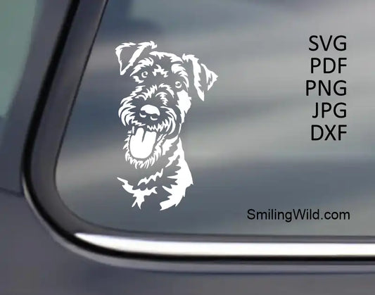 Airedale Terrier dog head portrait white svg and dxf vector graphic on dark background preview image