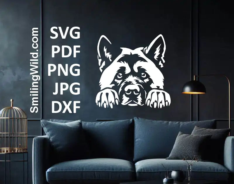 Peeking American Akita SVG and DXF clipart – detailed dog face illustration