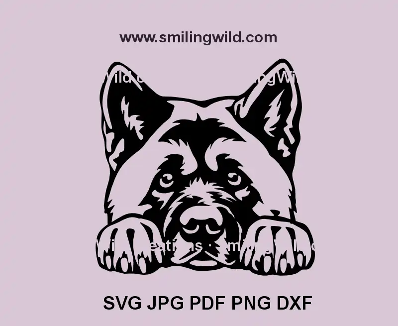 Detailed vector clipart of American Akita face in SVG format for Cricut and laser cutting projects