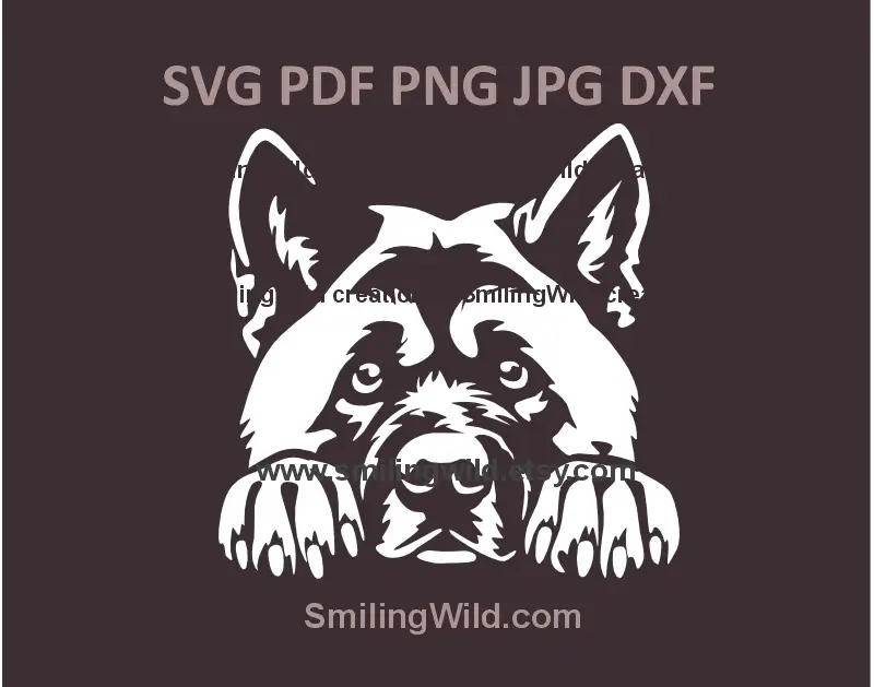 American Akita peeking dog face in SVG format – black and white vector graphic for Cricut and laser cutting