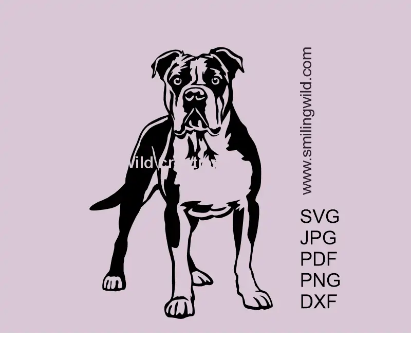 Alert American Bulldog full-body black SVG PNG DXF – cuttable vector file for Cricut and laser engraving