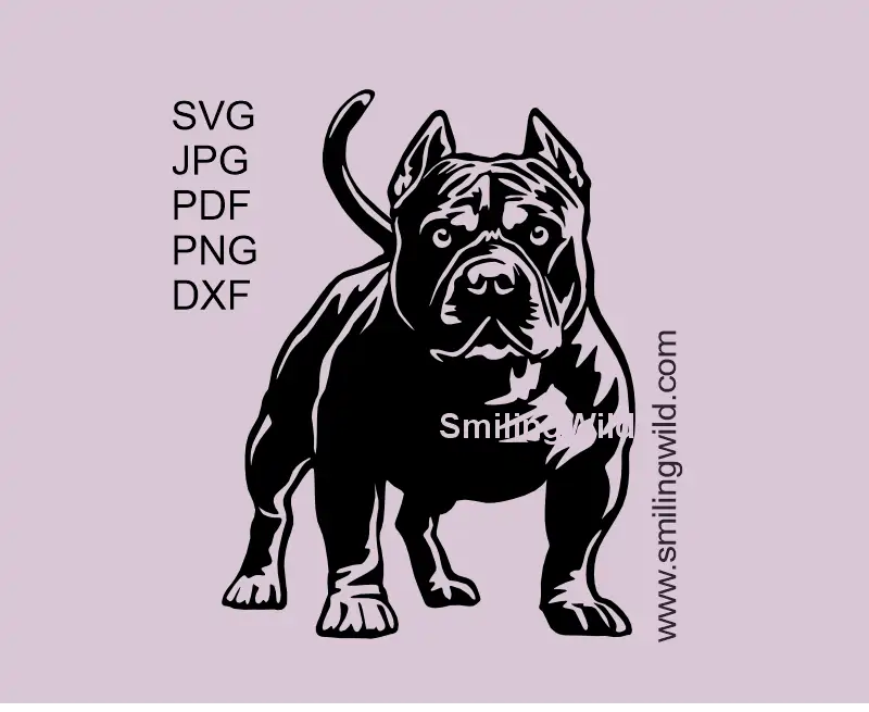 Standing American Bully Dog SVG, png, dxf black clipart for Cricut and laser cutting design