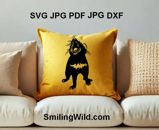Tasmanian Devil in aggressive stance – DXF wildlife vector art for engraving or cutting machines