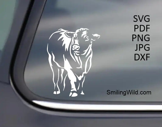Brahman Bull White Vector Art (svg, png, dxf and more) applied to a black surface, demonstrating high contrast for dark materials