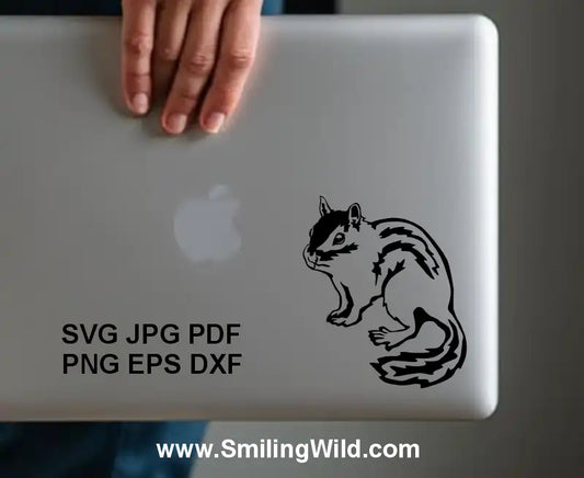 White chipmunk vector SVG displayed on a laptop for digital Cricut and laser cutting previews