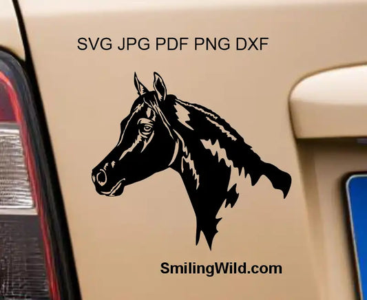 Arabian horse head Vector drawing in SVG png and dxf published on a car as a sticker preview
