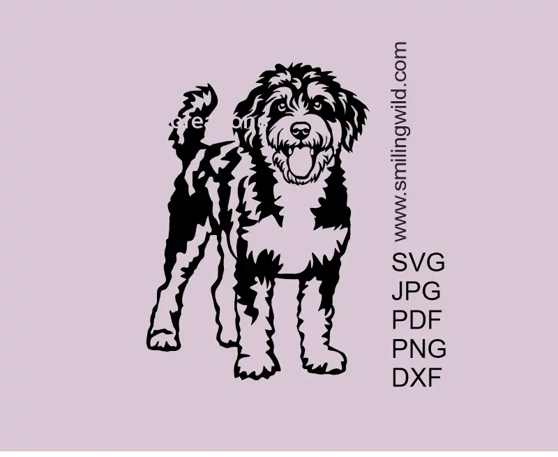Standing Aussiepoo dog SVG full body vector Art – black clipart design for Cricut and laser cutting