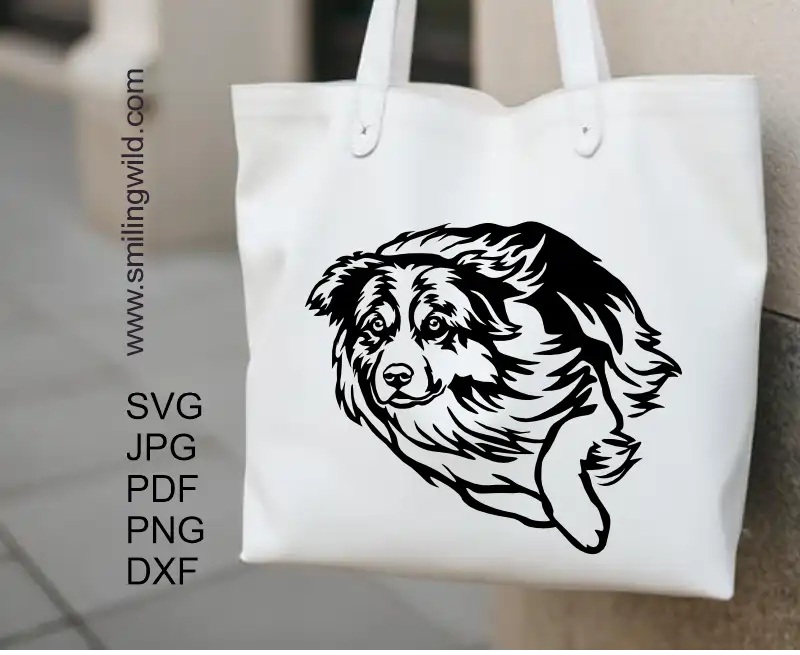 A tote bag design with Australian Shepherd clipart SVG PNG cut file digital design for crafting and vinyl projects