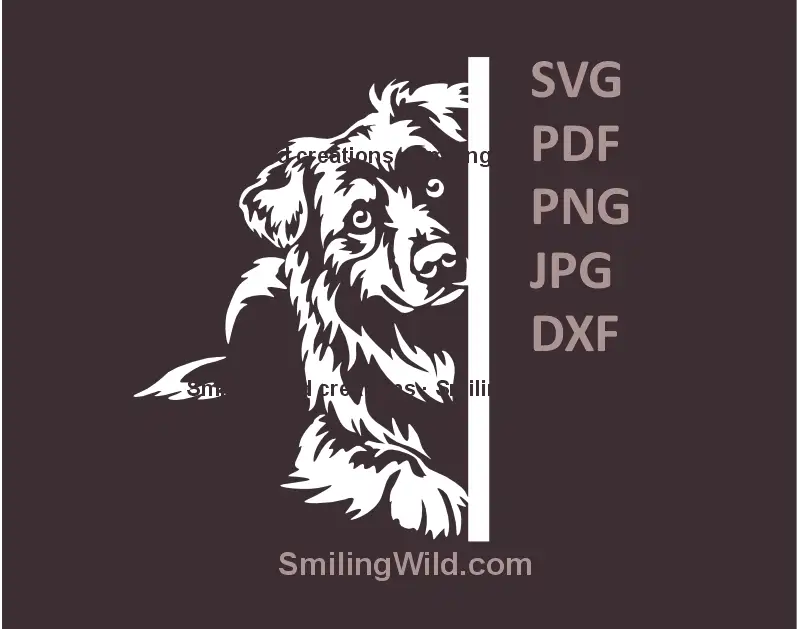 Australian Shepherd white SVG and png vector clipart for dark background crafts