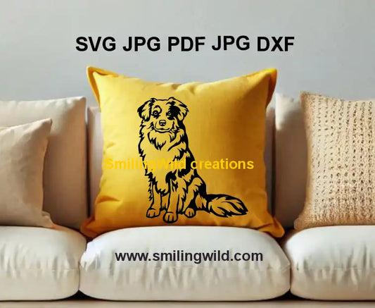 Detailed Australian Shepherd sitting dog SVG and png for laser cutting and engraving
