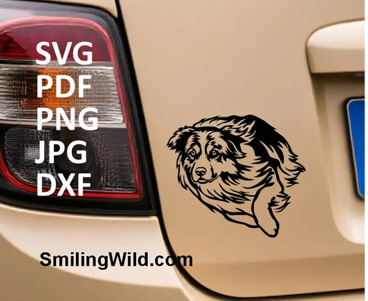 A car sticker with Australian Shepherd black svg and dxf vector file for Cricut crafts cuttable graphic and precise laser engraving