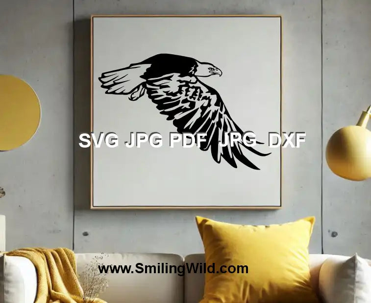 Bald Eagle svg and DXF file – flying raptor black vector graphic design for Glowforge, xTool, Silhouette