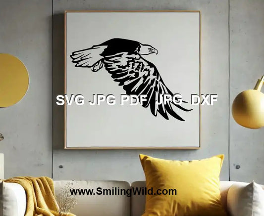 Bald Eagle svg and DXF file – flying raptor black vector graphic design for Glowforge, xTool, Silhouette