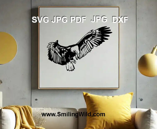 DXF and svg laser cutting file of a bald eagle in flight for Glowforge and xTool
