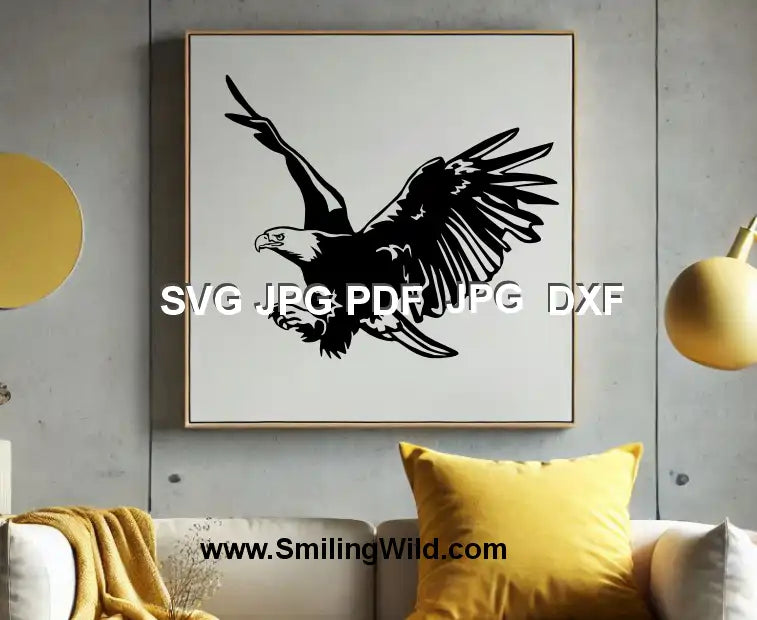 Bald Eagle flight DXF file for Cricut and laser cutting – majestic bird vector in motion