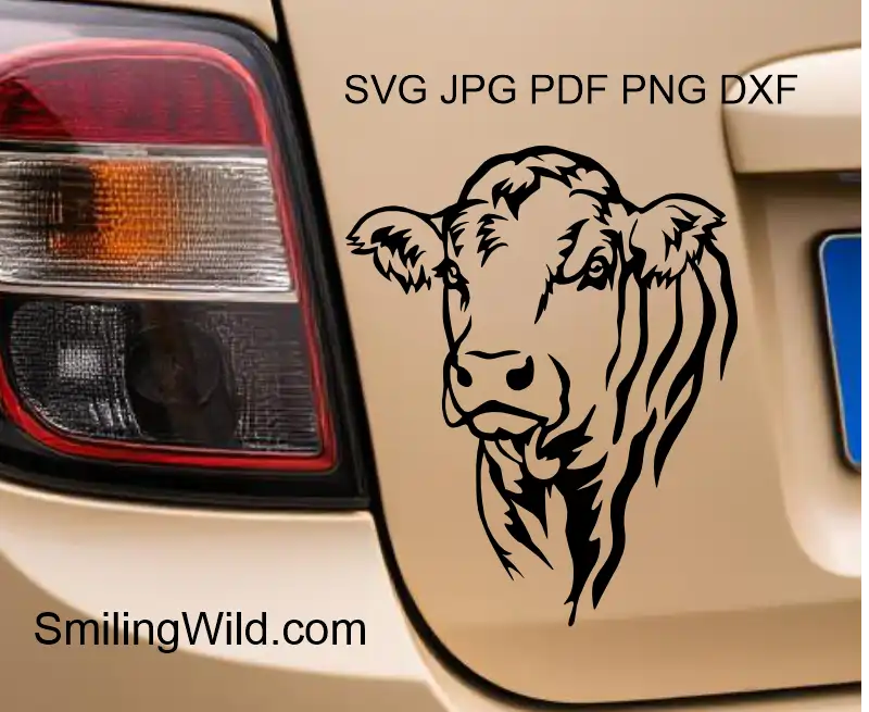 a car design representing a Beef cattle Charolais head in clipart digital design in DXF and other vector formats for crafting, engraving, and farm-themed déco