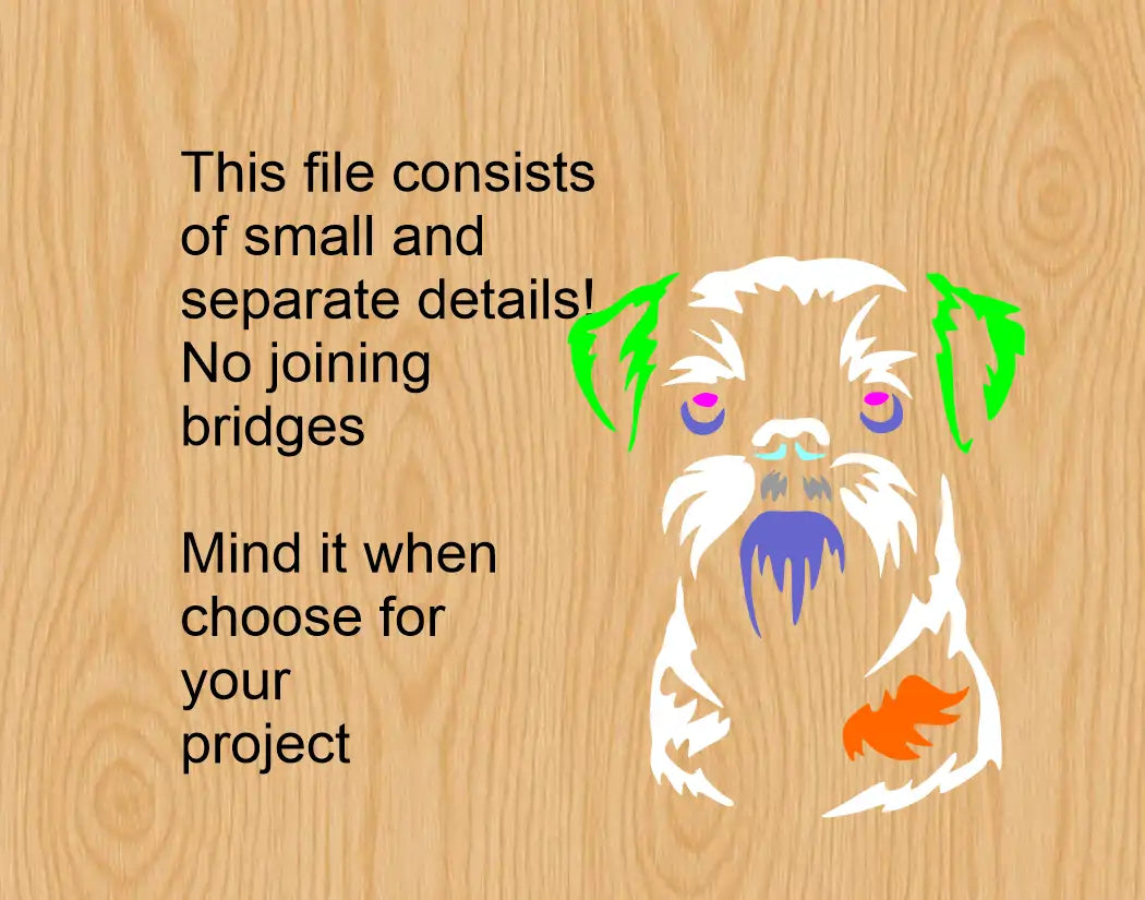 Belgian griffon dxf laser and cnc file shown focusing on showing the separate deteil display