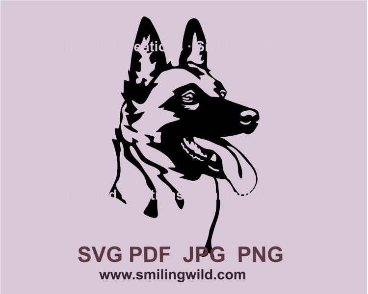 Belgian Malinois SVG, PNG face black clipart, alert Belgian Shepherd military dog digital design preview for Cricut, laser cutting, military dog rustic crafts