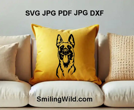 Belgian Shepherd black vector portrait with smiling expression for laser cutting