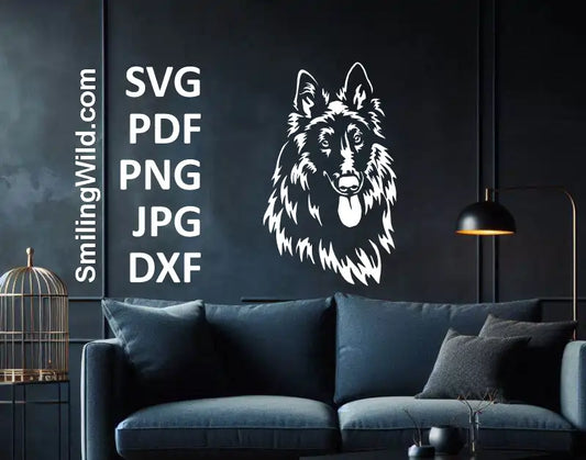 Groenendael Hund SVG & PNG, DXF - Belgischer Schäferhund Vektordatei – Schwarz-Weiß-Clipart