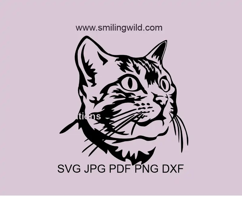 Alert Bengal cat head SVG, PNG, and DXF vector graphic for Cricut crafts, laser cutting, and engraving projects