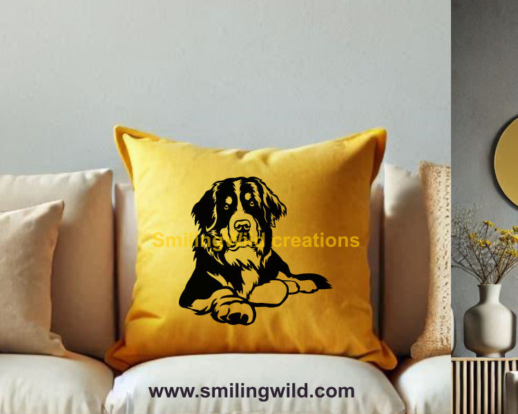 Bernese mountain dog vector graphic clipart portrait cutted in vinyl on cricut and aplicated on a decorative pillow