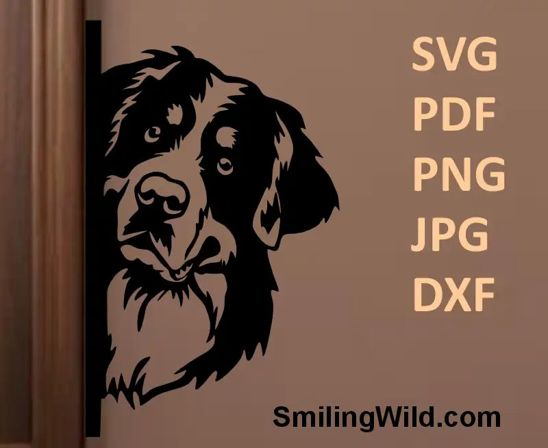 Corner Bernese dog SVG file – peeking vector graphic for vinyl decals, wood engraving, and pet gifts