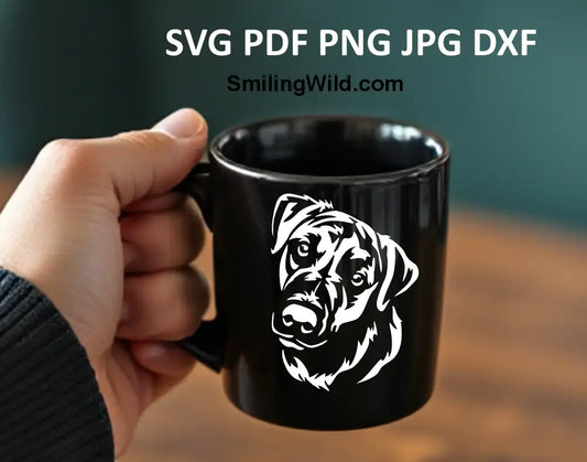 Black Mouth Cur Gesicht SVG & PNG, DXF Vektorgrafik - Hund Weiß digitale Clipart für Cricut und Lasergravur