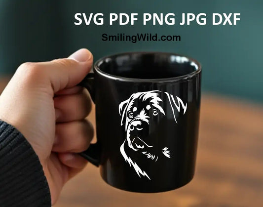 Black and white Rottweiler digital svg and dxf graphic for DIY crafts and decor