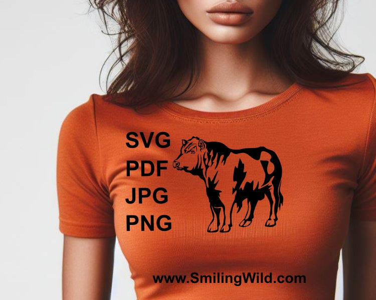 a t shirt design of Cuttable Black Angus bull SVG PNG vector for laser engraving and crafting projects